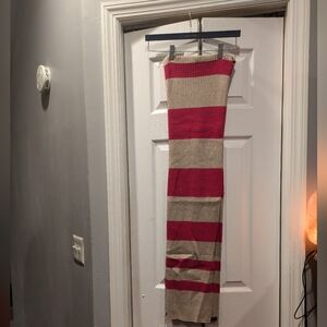 NWT Lands End 75" Scarf Berry & Tan Ribbed Stripe Unisex Cotton Blend